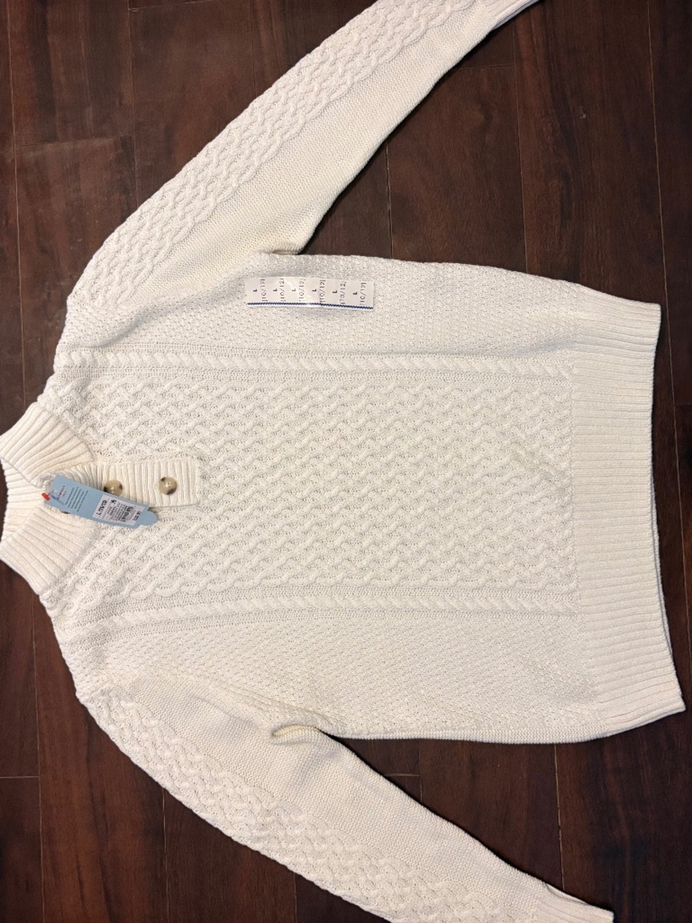 white knit sweater with button up